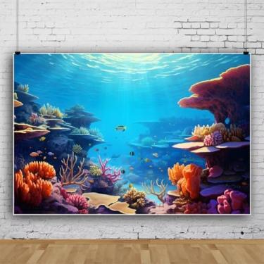 Imagem de Pano de fundo de mundo subaquático colorido de 3 x 2,4 m, recifes de corais, peixes tópicos, fundo do mar, terra das maravilhas raio solar, oceano, fotografia para chá de bebê, decoração de festa de