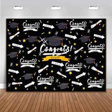 Imagem de Pano de fundo para fotos de graduação 2026 de 2026 x 1,5 m, preto, parabéns, material para festa de formatura, faixa de formatura, decoração de cabine de fotos, tecido