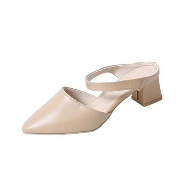 Imagem de Sapato feminino casual confortável bico fino bico fechado salto alto mules plus size sólido disponível em muitos acessórios, Caqui, 38
