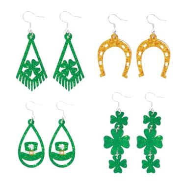 Imagem de LANGFON 4 pares de brincos femininos com pingente de trevo verde de Dia de São Patrício, acessórios de Dia de São Patrício, lembrancinhas de festa para festivais, festas de aniversário