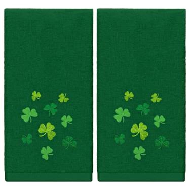 Imagem de Whaline Toalhas de mão de Dia de São Patrício Toalha de Banho de Algodão Bordado Verde Escuro Trevo Trevo Toalha de Banho Absorvente para Cozinha Secagem de Louça Limpeza Cozinhar, 29,5 x 13,7