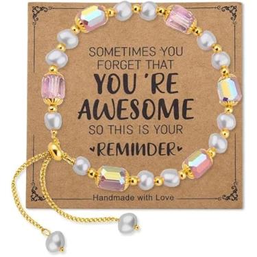 Imagem de Pulseira feminina de ametista com pérolas de cristal para mãe, presente inspirador para melhores amigas, presentes de aniversário e Natal para melhores amigas, presentes de incentivo para irmãs