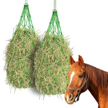 Imagem de CAIYUANYUAN-SHENXUEJIAO Rede de feno de alimentação lenta para cavalos 2 peças de 101,6 cm de comprimento e 10,16 cm x 10,16 cm rede de feno furada para buracos de cavalos | Saco de alimentação para