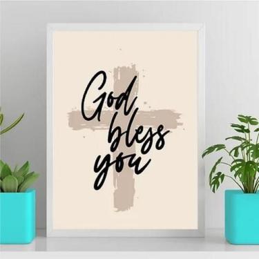 Imagem de Quadro God Bless You Cruz 33X24Cm Branca - Quadros On-Line