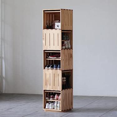 Imagem de Sapateira giratória de armazenamento 360° Suporte de armazenamento de sapatos de madeira elegante com portas dobráveis e prateleira ajustável, instalação simples para entrada, quarto, corredor (Cor