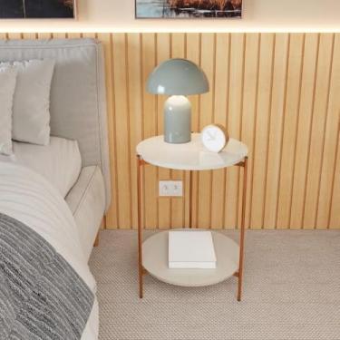 Imagem de Mesa de Apoio Duda - Lateral de Canto com Pés de Ferro Bronze, Prática para Sala, Escritório e Quarto, Estilizada para Ambientes Domésticos (Off White Nature)