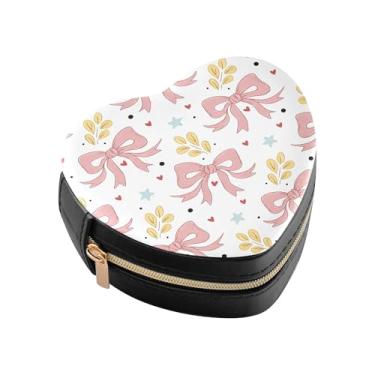 Imagem de Burbuja Mini caixa de joias em forma de coração com laço para mulheres e meninas, estojo portátil organizador de armazenamento para brincos, anéis, colares e pulseiras