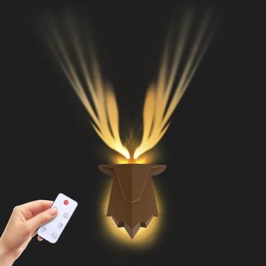 Imagem de Lâmpada de parede moderna de chifre de arandela de veado com controle remoto, luz noturna de LED recarregável, iluminação ambiente para quarto interno, sala de estar, corredor, ótimo presente para o