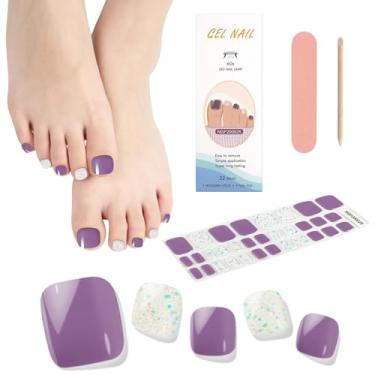 Imagem de Kalolary Tiras de unhas de gel semicuradas, adesivos de unhas de pedicure tiras de longa duração com lixa de unha e bastão de madeira (lâmpada UV/LED necessária