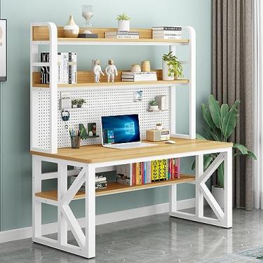 Imagem de Mesa de computador com prateleiras de armazenamento e quadro de estandes moderna mesa de trabalho de estudo grande para escritório em casa (47 polegadas, cinza + preto)