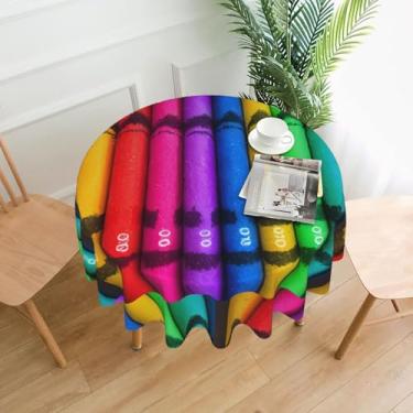 Imagem de MROWYC Toalha de mesa redonda com giz de cera colorido, toalha de mesa de café de 152 cm, adequada para cozinhas, piqueniques e salas de jantar.
