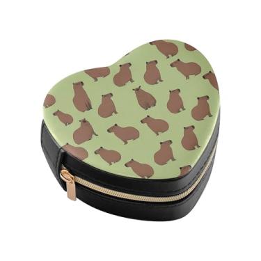 Imagem de Burbuja Linda caixa de joias em forma de coração capivara mini estojo de joias de viagem para mulheres e meninas, estojo portátil organizador de armazenamento para brincos, anéis, colares e pulseiras