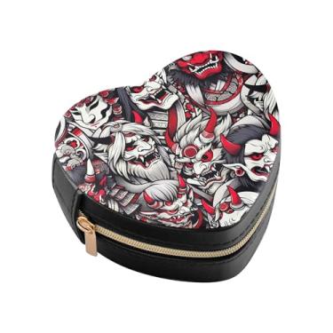 Imagem de Burbuja Caixa de joias japonesa com máscara Noh em forma de coração, mini estojo de viagem para mulheres e meninas, organizador portátil de armazenamento para brincos, anéis, colares e pulseiras