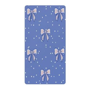 Imagem de Blueangle Lençol de berço padrão para berço infantil - Lençóis de algodão macio e respirável com bolinhas azuis e laços (345)