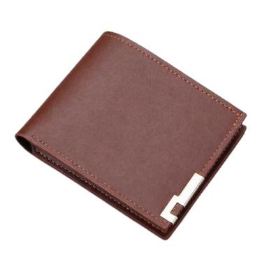 Imagem de Carteira masculina carteira masculina dobrável dupla com bolso para moedas com zíper, carteira masculina ultrafina, presente conveniente para viagens ao ar livre, marrom, Marrom, Dobra dupla