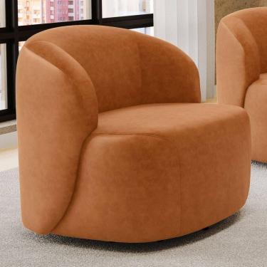 Imagem de Poltrona Decorativa Orgânica Living Leez Giratória Couríssimo Caramelo - Desk Design