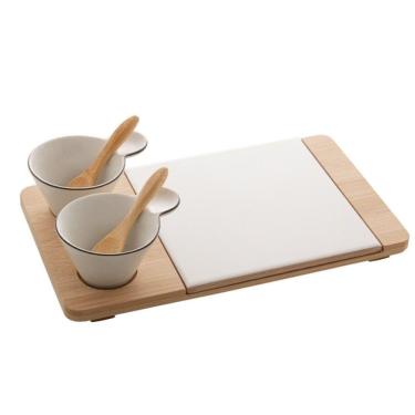 Imagem de Kit Tábua De Queijos Frios Bandeja Petisqueira Conjunto Com 2 Molheiras Lyor