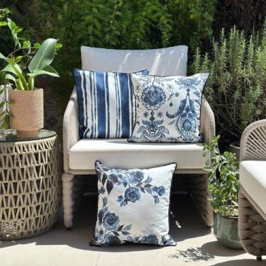 Imagem de Kit 3 Capas Almofadas Impermeáveis Floral, Flores e Listra Azul - AMOF