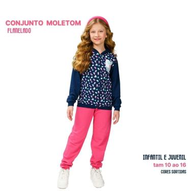 Imagem de Conjunto Moletom Juvenil Feminino Blusa e Calça Flanelado Agasalho menina capuz ziper punho 10 - 16-Feminino