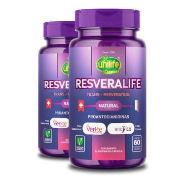 Imagem de Kit 2 Trans Resveratrol Resveralife Unilife 60 Cápsulas