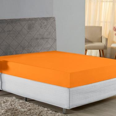 Imagem de Lençol Com Elástico Casal Nobre 1 Peça 30cm De Altura Malha 100% Algodão - Laranja