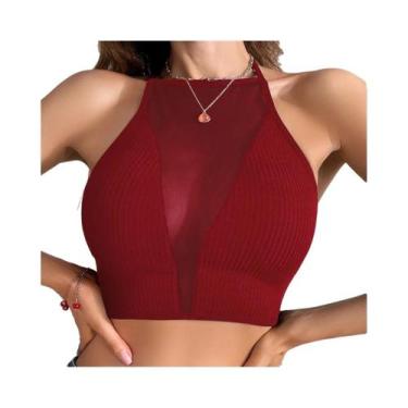 Imagem de Camisola Sexy Feminina Com Costas Em Rede, Top Cropped, Corset Ajustáv