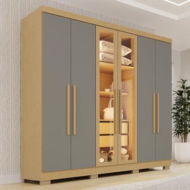 Imagem de Guarda-roupa Casal com Pés Reflecta com Led 06 Portas 02 Gavetas França Jequitibá/Granizo