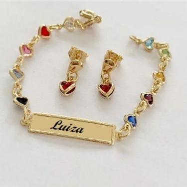 Imagem de Conjunto Infantil Chapinha Corações Em Banho De Ouro