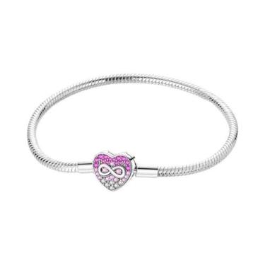 Imagem de Pulseira Feminina De Prata Esterlina 925 17-20CM Com Pingentes De Cora