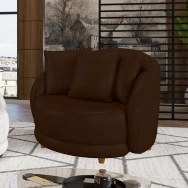 Imagem de Poltrona Seraphina Pé Palito Giratória Madeira Tingida Linho Marrom Molufan Estofados