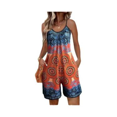 Imagem de Macacão Feminino Estampado De Verão Com Alça Fina, Caimento Solto, Rou
