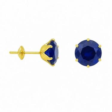 Imagem de Brinco em Ouro 18K com Zircônia Redonda Azul Escuro - Joia Elegante - 