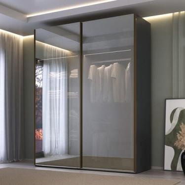 Imagem de Guarda Roupa Casal 1,84m Portas de Correr Vidro Reflecta com Led e Gav