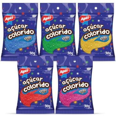 Imagem de Kit 05 Açúcar Colorido Confeitaria 30g Cada Apti Ideal para Decoração 