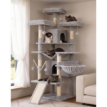 Imagem de Arranhador para Gatos Hey-brother XL 180 cm Torre Multinível Cinza