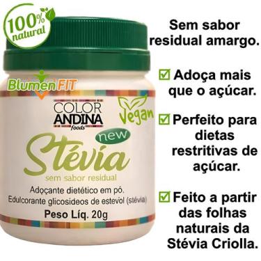 Imagem de Adoçante Natural de Stévia em Pó 20g Color Andina  Sem Sabor Residual 