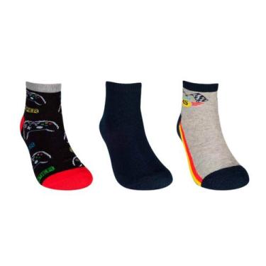 Imagem de Meia Hoahi Infantil Kit3x1 Estampada, Preto, Vermelho, Amarelo, 28-33