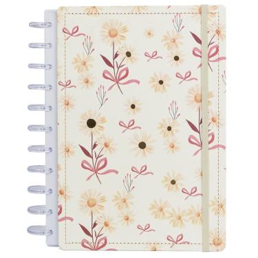 Imagem de Caderno de Disco Disko Inteligente A4 60 Folhas Reposicionáveis Capa Dura Floral Prata