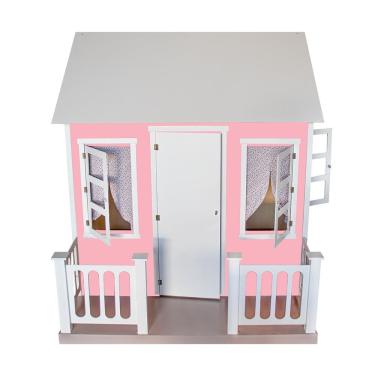Imagem de Casinha de Brinquedo com Cercado e Cortinas L12 Rosa-branco em Mdf para Crianças Gran Belo
