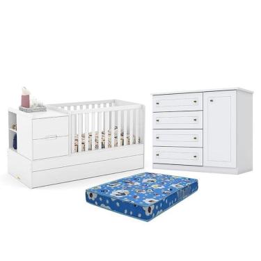 Imagem de Kit Berço Multifuncional Formare MDF Colchão Incluso Branco Matic Móveis