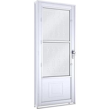 Imagem de Porta de Giro em Aço com Postigo E Grade Mosaico 215x90cm Branca