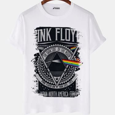 Imagem de Camiseta masculina Pink Floyd Cartaz De Tour Rock Arte Camisa Blusa Branca Estampada