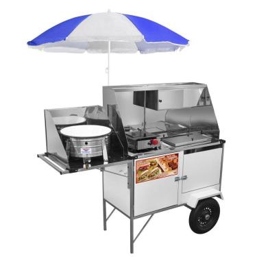 Imagem de Carrinho de Hot Dog + Lanche + Salgado com Rodas Pneumáticas e Guarda Sol - Cefaz