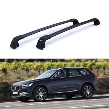 Imagem de 2 peças barras transversais de alumínio ajustáveis pretas barras transversais bloqueáveis no teto trilho superior da bagagem kits de transporte de carga para Volvo XC60 XC 2018 2019 2020 2021 2022