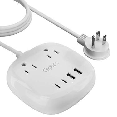 Imagem de Tira de alimentação USB 65W da Ceptics, proteção contra surtos pequeno compacto, USB duplo + USB-C, 2 entradas aterradas EUA QC 3.0 PD carregamento rápido entrega de energia tecnologia SmartVoltage cubo de carregamento