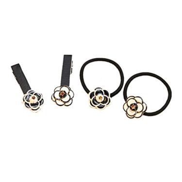 Imagem de Casualfashion, 2 peças, gravatas de cabelo coreanas camélia e 2 peças, presilhas de cabelo com flores de camélia para mulheres e meninas