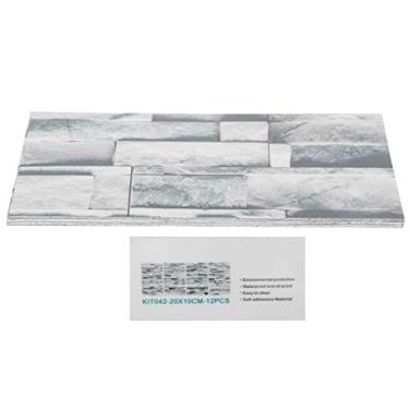 Imagem de papel de parede efeito tijolo,12 peças adesivo de telha de pvc, papel de parede vintage à prova d'água, papel de parede autoadesivo, papel de contato (KIT042)