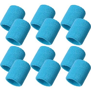 Imagem de Bememo Pacote com 12 pulseiras esportivas de algodão para homens e mulheres, boa para tênis, basquete, corrida, academia, malhar (azul celeste)