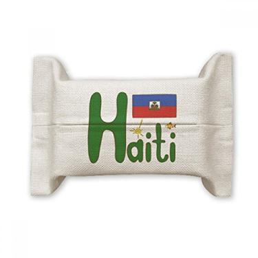 Imagem de Bolsa de linho de algodão com estampa azul vermelha da bandeira nacional do Haiti