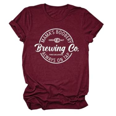 Imagem de Camisetas Mamã's Boobery Brewing Go Always On Tap Camiseta feminina com slogan divertido pulôver de amamentação humor top dia das mães, Vencedor, GG